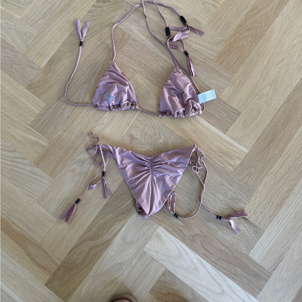 Blue Life Pink Mauve embroidered Tie Bikini Set - Picture 4 of 4
